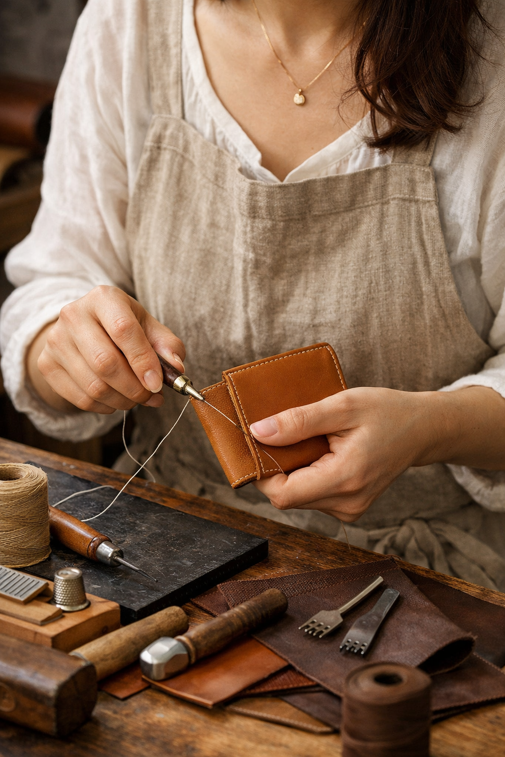 革製品を作る女性の手元の画像