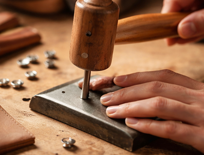 かしめを打つ手元の画像